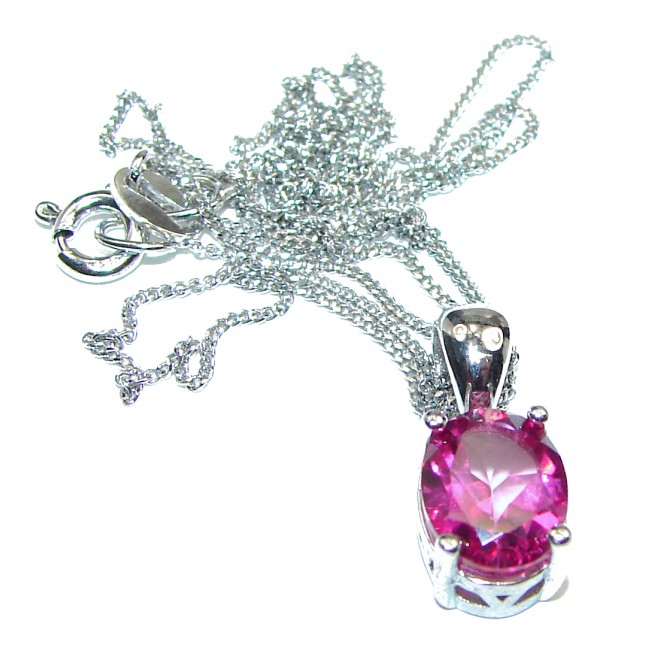 Oval cut Pink Sapphire .925 Sterling Silver handcrafted necklace