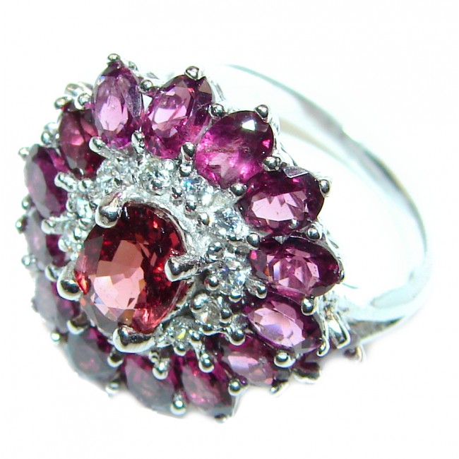 Floral Natural Red Garnet & .925 Sterling Silver handcrafted ring size 5 1/2