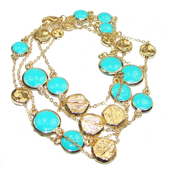 Gold over Sterling Silver Turquoise 38 inches Long Station Necklace