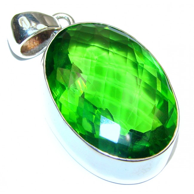 Large Green Quartz .925 Sterling Silver handcrafted pendant