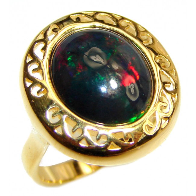 Vintage Design 5ctw Genuine Black Opal 18K Gold over .925 Sterling Silver handmade Ring size 7