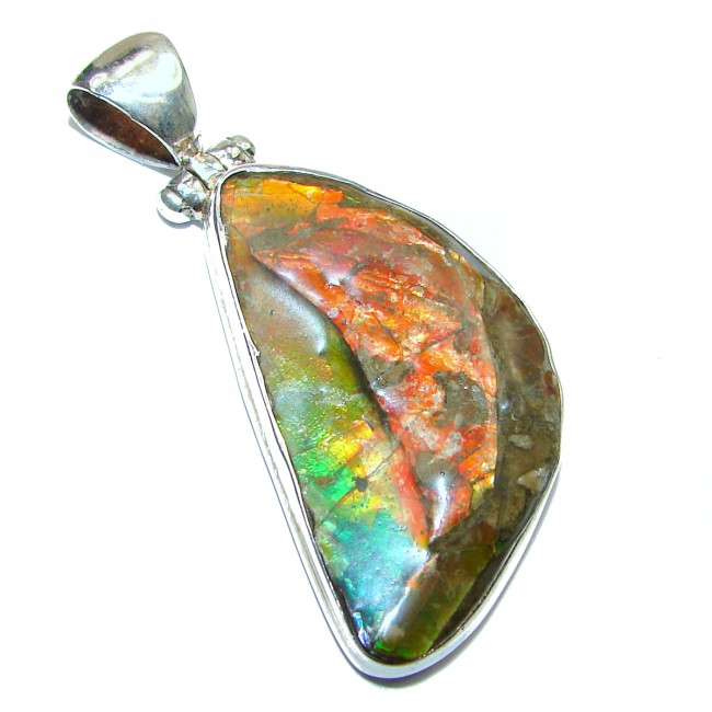 Rough genuine Canadian Ammolite .925 Sterling Silver handcrafted Pendant