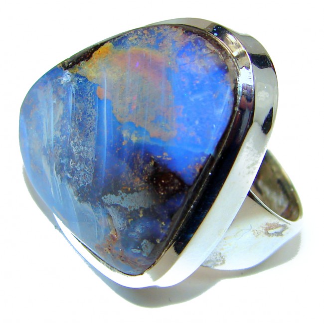 Best quality Australian Boulder Opal .925 Sterling Silver handcrafted ring size 7