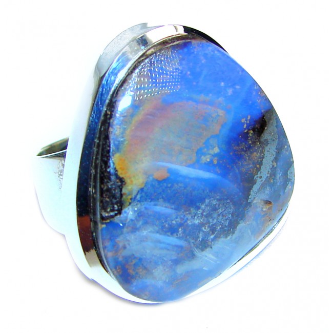 Best quality Australian Boulder Opal .925 Sterling Silver handcrafted ring size 7