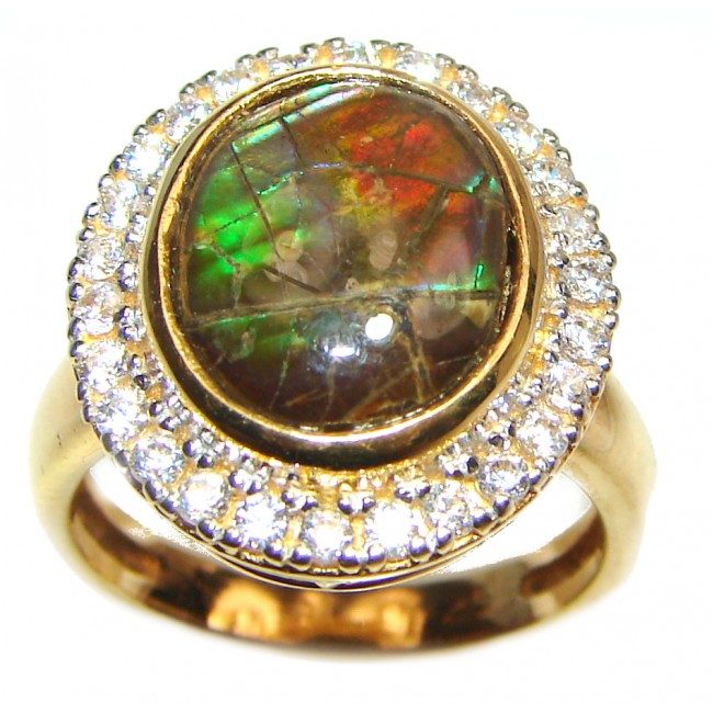 Pure Energy Genuine Canadian Ammolite 18K Rose Gold over .925 Sterling Silver handmade ring size 6