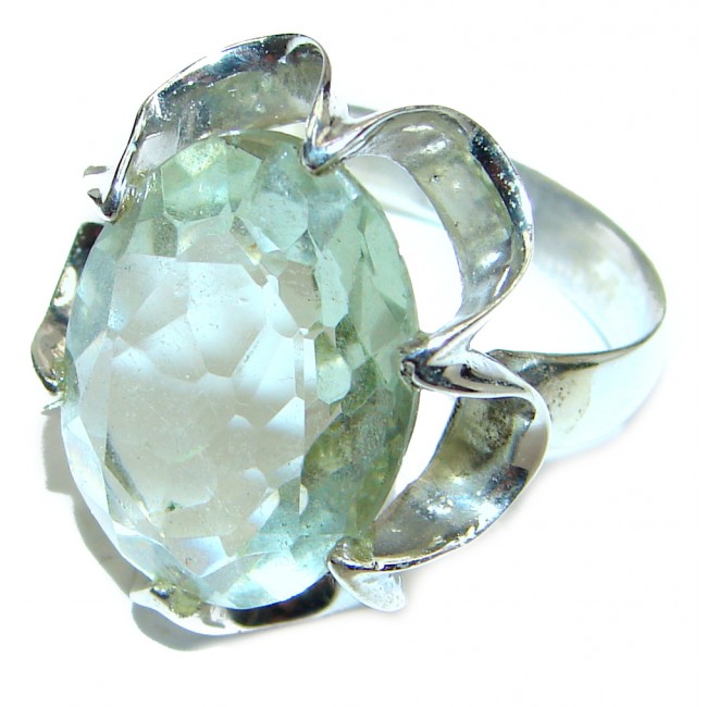 Chunky Green Amethyst .925 Sterling Silver handcrafted ring s. 8