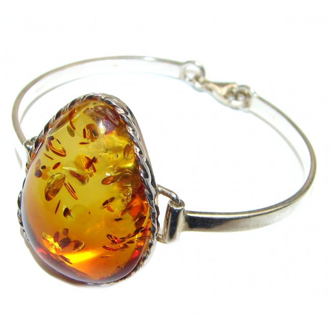 Vintage Design Genuine Polish Amber .925 Sterling Silver handamde Bracelet / Cuff