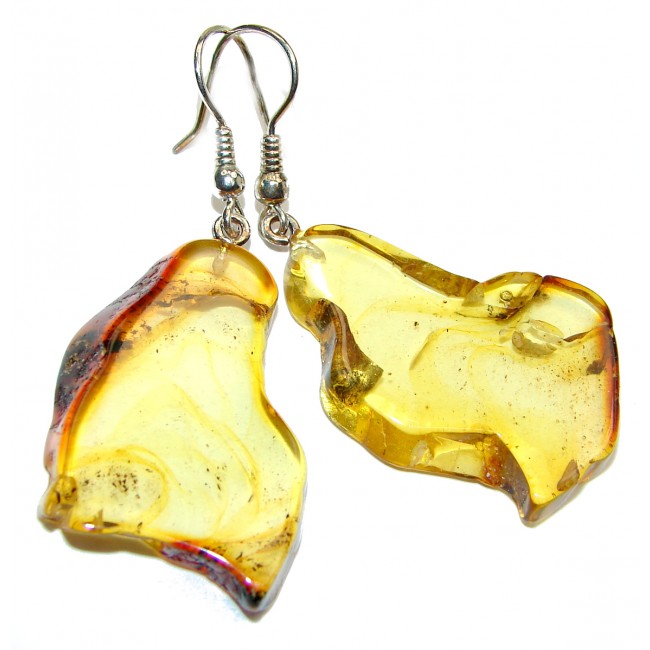 Wonderful Large Honey Amber .925 Sterling Silver entirely handcrafted earrings