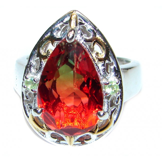 HUGE pear cut Pink Tourmaline 18K Gold over .925 Sterling Silver handcrafted Ring s. 7