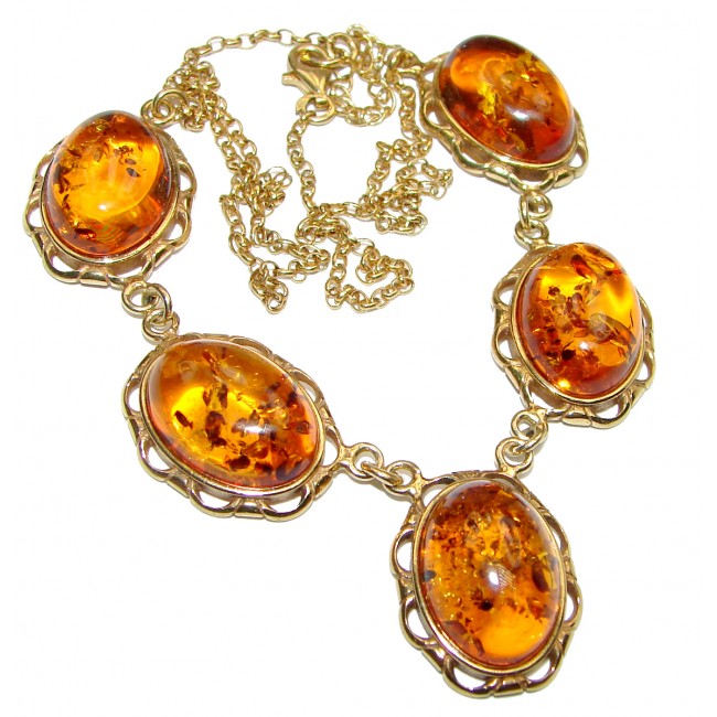 Dazzling Natural Polish Amber 18K Gold over .925 Sterling Silver handcrafted necklace