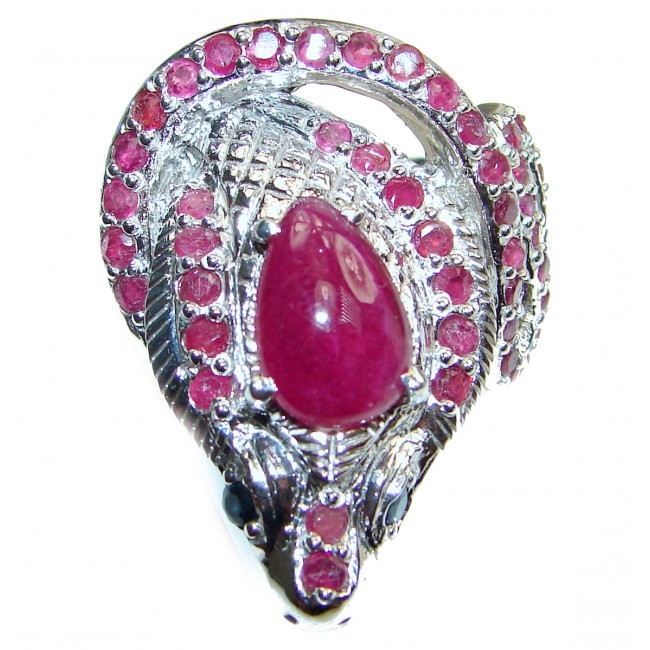 Large Cobra gebuine Ruby .925 Sterling Silver handcrafted Statement Ring size 10