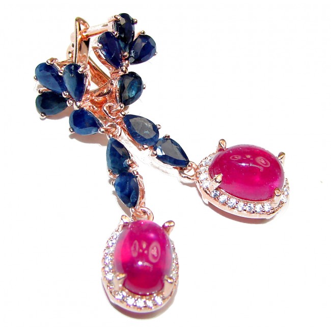 Incredible Authentic Ruby Sapphire rose gold over .925 Sterling Silver handmade earrings