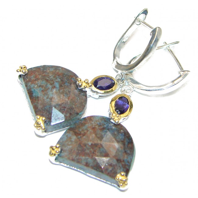 Stunning Authentic Ruby Amethyst 2 tones .925 Sterling Silver handmade earrings