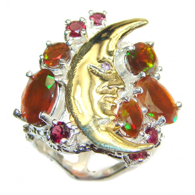 Golden Moon Genuine Mexican Fire Opal 18K Gold over .925 Sterling Silver handmade Ring size 6 3/4