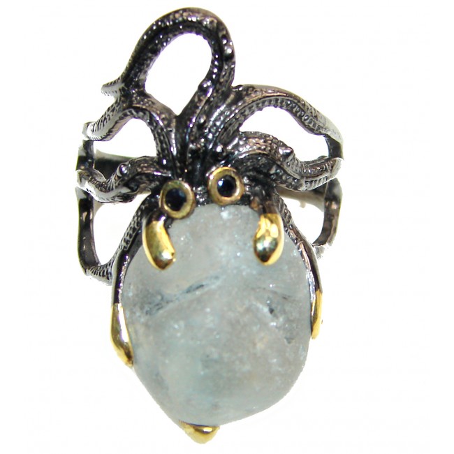 Octopus GENUINE Blue Aquamarine .925 Sterling Silver handmade ring s. 9