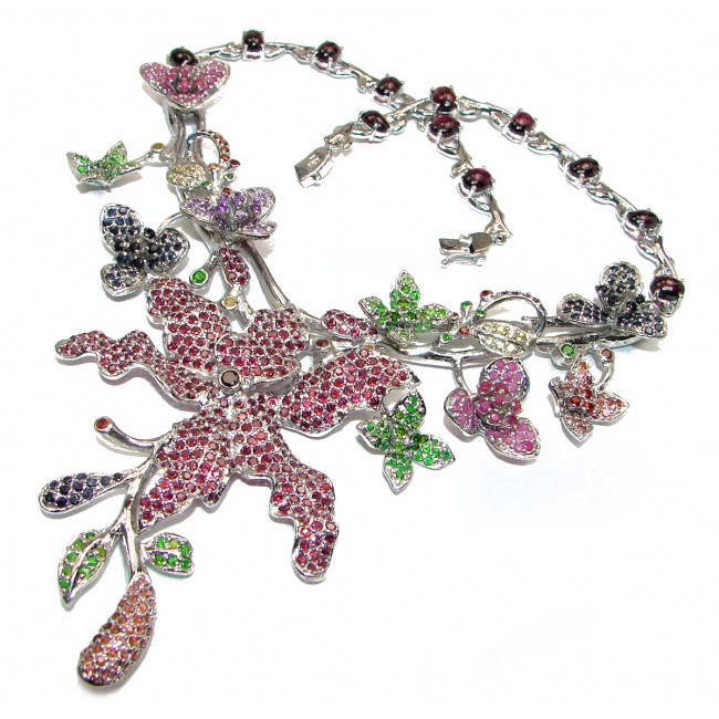 Stella HUGE authentic Kashmir Ruby Emerald Sapphire .925 Sterling Silver handcrafted necklace