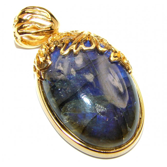 Blue Fire Labradorite 18K Gold over .925 Sterling Silver handcrafted Pendant