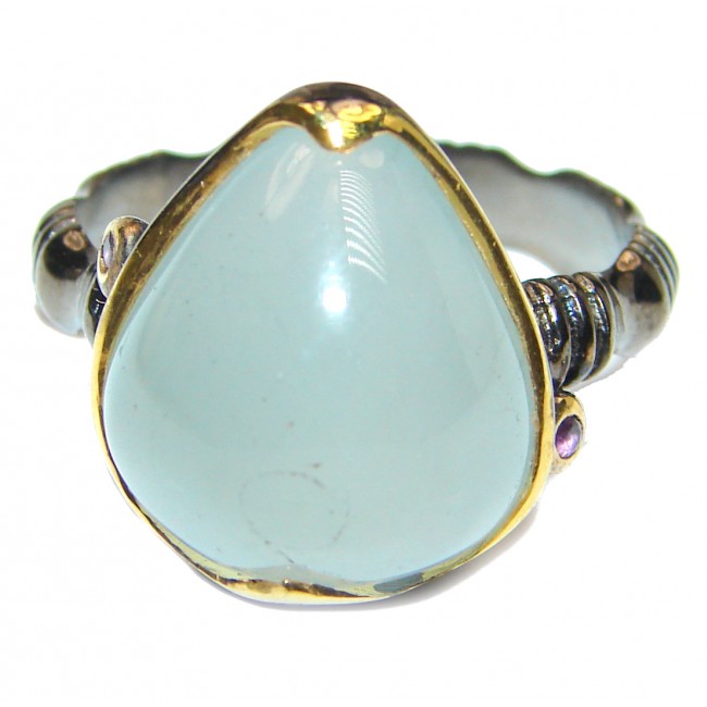Aquamarine 18k Gold Rhodium over .925 Sterling Silver handcrafted ring size 8 3/4