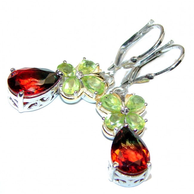 Precious Red Tourmaline .925 Sterling Silver entirely handmade earrings