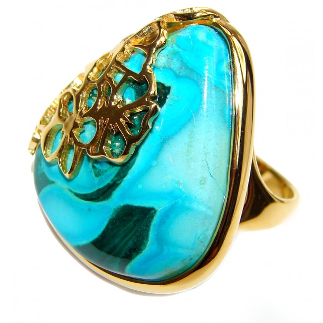 Stone Of Harmony Parrots Wing Chrysocolla 18K Gold over .925 Sterling Silver ring s. 8 1/4