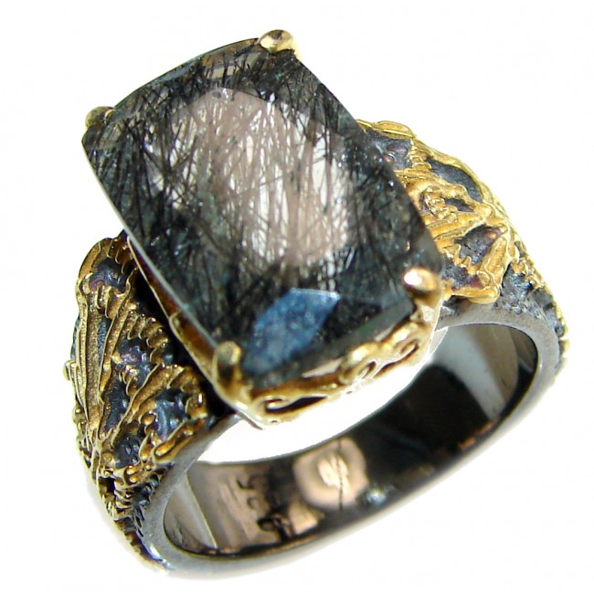 Mysterious Tourmalinated Quartz .925 Sterling Silver handmade ring s. 6 3/4