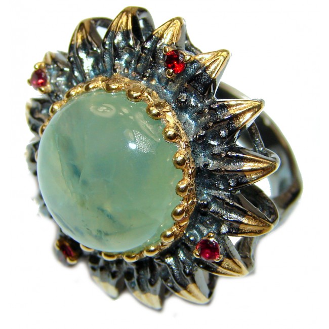 JUICY Natural Prehnite 14K Gold over .925 Sterling Silver handmade ring s. 7
