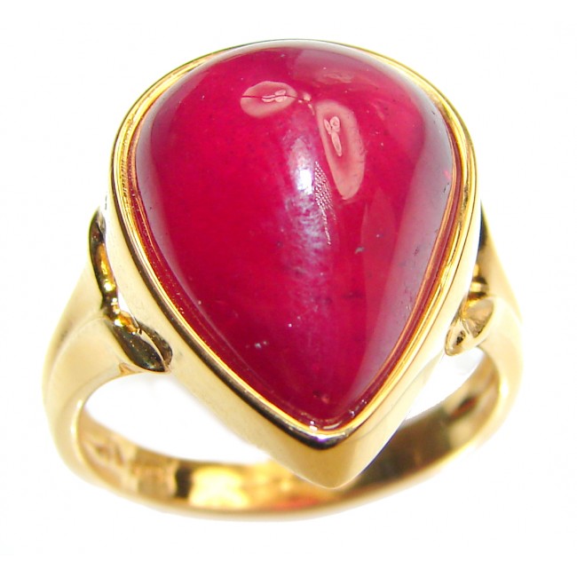 Genuine Ruby 18K yellow Gold over .925 Sterling Silver handmade Cocktail Ring s. 7 3/4