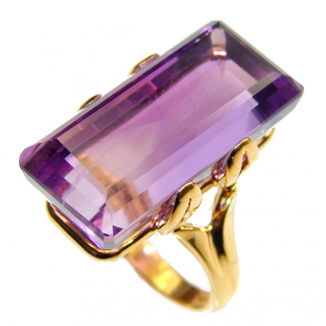 Baguette 44.6ctw Amethyst 18K Gold over .925 Sterling Silver Coctail Ring size 7