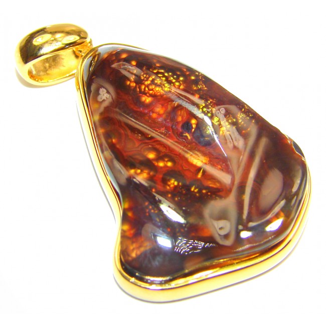 Perfect Mexican Fire Agate 18K yellow Gold over .925 Sterling Silver handmade Pendant