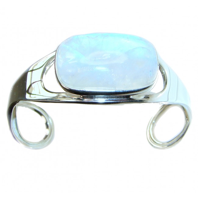 Modern Design Fire Moonstone .925 Sterling Silver Bracelet / Cuff