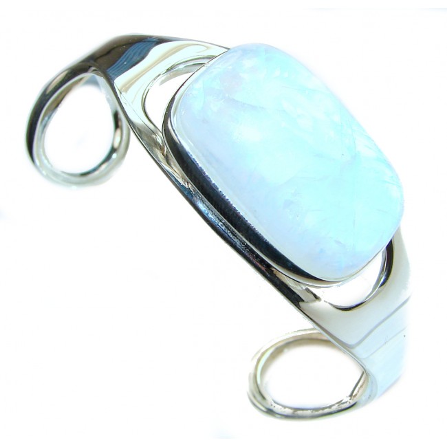 Modern Design Fire Moonstone .925 Sterling Silver Bracelet / Cuff