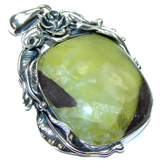 Beautiful genuine Prehnite .925 Sterling Silver handcrafted LARGE Pendant