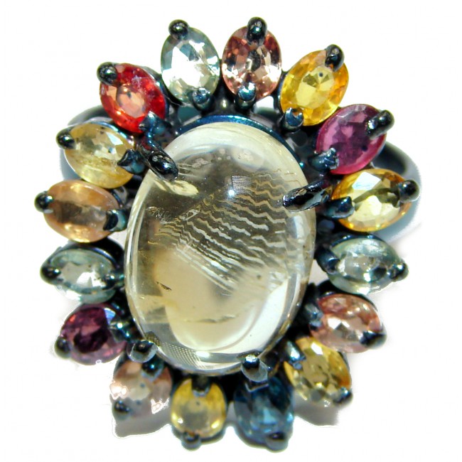Golden Rutilated Quartz multicolor Sapphire .925 Sterling Silver handcrafted Ring Size 9 1/4
