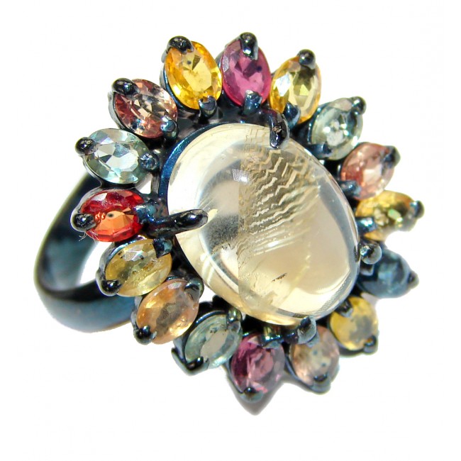 Golden Rutilated Quartz multicolor Sapphire .925 Sterling Silver handcrafted Ring Size 9 1/4