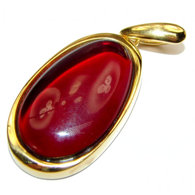 Cherry natural Baltic Amber 18K Gold over .925 Sterling Silver handmade Pendant