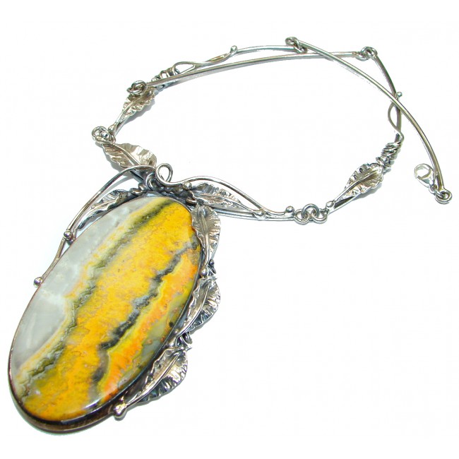 Huge Bohemian Style natural Bumble Bee Jasper .925 Silver handmade Necklace