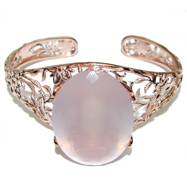 Incredible Genuine 77CTW Rose Quartz Rose quartz .925 Sterling Silver handcrafted Bracelet / Cuff