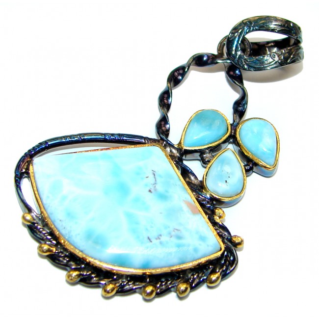 Best quality Authentic Caribbean Larimar 18K Gold over .925 Sterling Silver handmade pendant