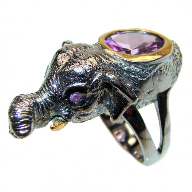 Elephant 24ctw Purple Perfection Amethyst 18K Rose Gold over .925 Sterling Silver Ring size 6 1/2