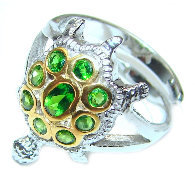 Genuine 2.9ct Chrome Diopside .925 Sterling Silver handcrafted Statement Ring size 7 adjustable