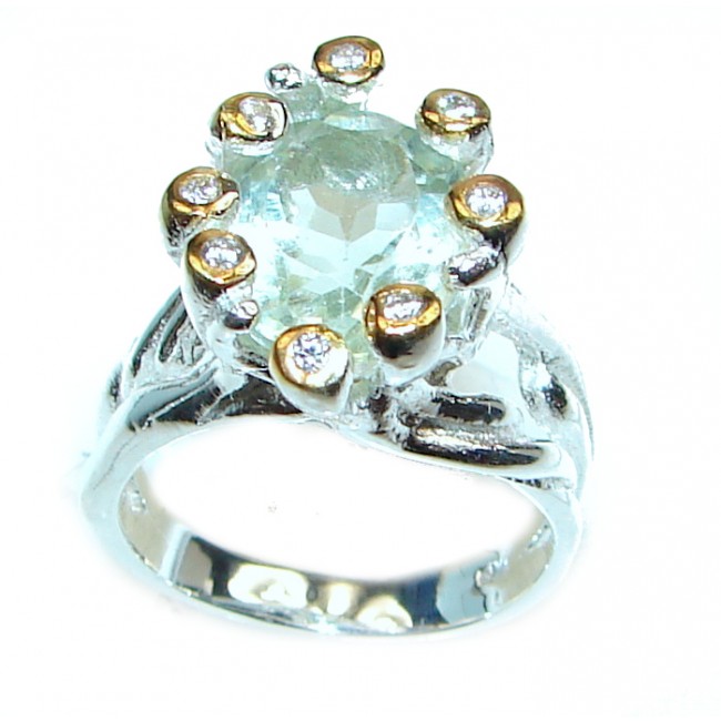Chunky Green Amethyst .925 Sterling Silver handcrafted ring s. 6