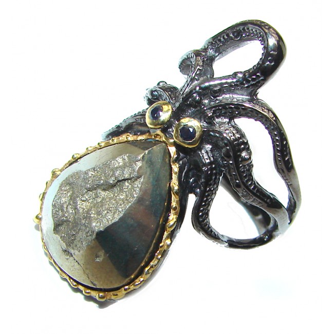 Huge Exotic Titanium Druzy Octopus Sterling Silver Ring s. 8 1/2