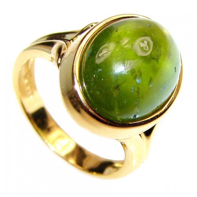 Authentic 20ct Green Tourmaline Yellow gold over .925 Sterling Silver brilliantly handcrafted ring s. 5