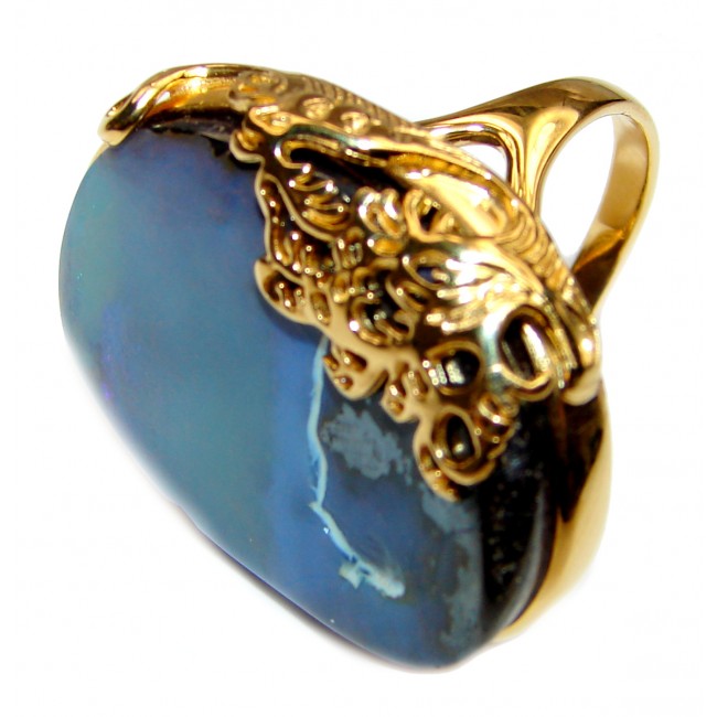 Australian Boulder Opal 14K Gold over .925 Sterling Silver handcrafted ring size 8