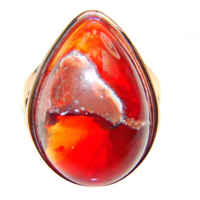 "Magical Aura" Mexican Opal Rose Gold over .925 Sterling Silver handcrafted Ring size 7 3/4