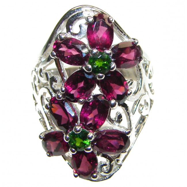 Fabulous natural Red Garnet & Chrome Diopside & .925 Sterling Silver handcrafted ring size 8