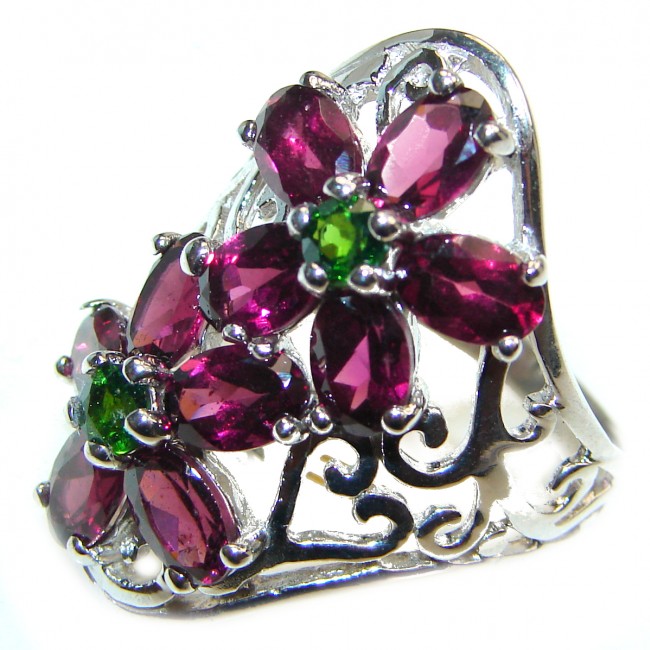 Fabulous natural Red Garnet & Chrome Diopside & .925 Sterling Silver handcrafted ring size 8