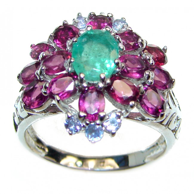 Genuine Colombian Emerald .925 Sterling Silver handcrafted Statement Ring size 8