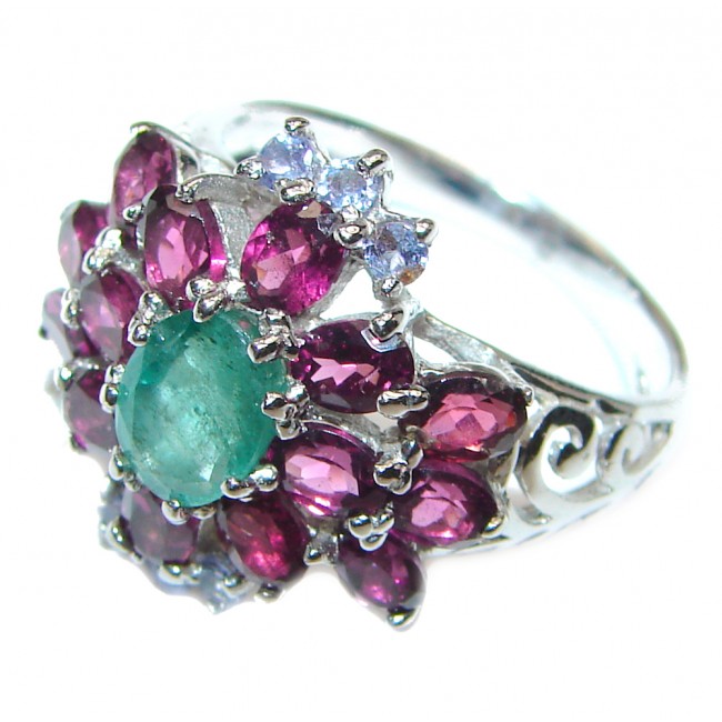 Genuine Colombian Emerald .925 Sterling Silver handcrafted Statement Ring size 8