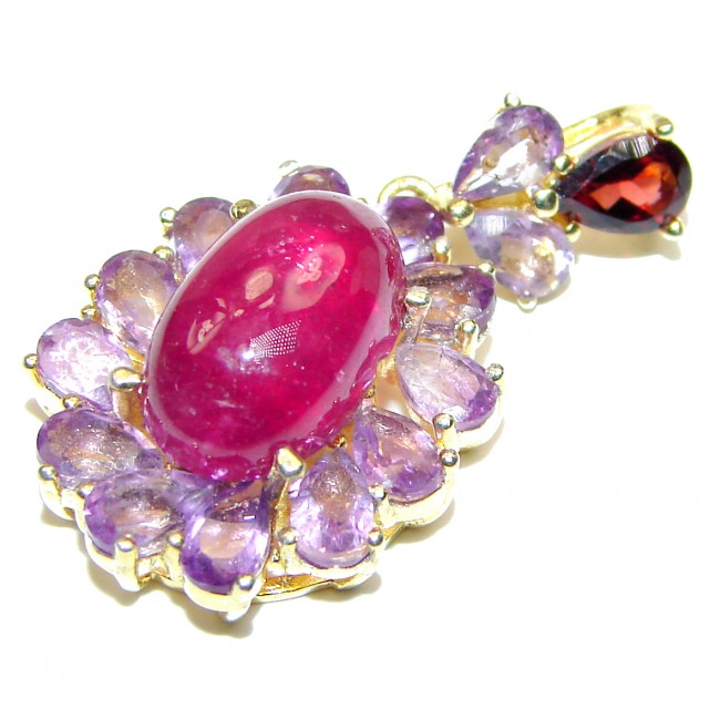 Authentic Kashmir Ruby Amethyst Gold over .925 Sterling Silver Pendant